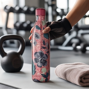Botella de Agua de Cobre con Base Rosa y Estampado Floral, Elegante y Ecológica para Uso Diario, Yoga, Gimnasio, Viajes, Regalo - Product Image 4