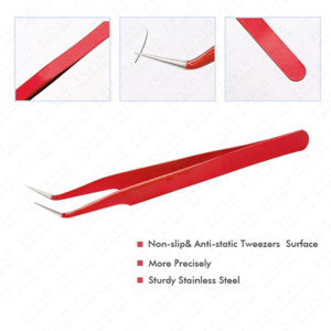 Pince à épiler professionnelle Zullo Industries en acier inoxydable rouge à pointe lisse pour extensions de cils, antistatique, pointe de précision pour volume - Product Image 3