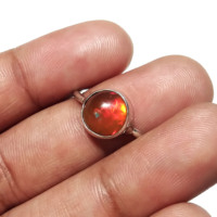 Anillo de ópalo de fuego natural, anillo de plata de ley 925 con ópalo cabujón, anillos de piedras preciosas, anillo de boda, anillo de piedra de nacimiento, regalo para mujer