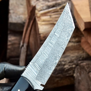 Couteau Tanto à lame fixe en acier Damas de qualité industrielle OEM, manche en corne de taureau, fourreau de transport Scout, lame pleine longueur, pour Bushcraft et Chasse - Product Image 6