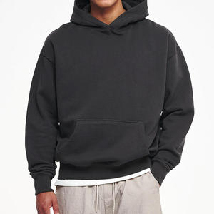 Vente en gros de sweat à capuche unisexe oversize court en molleton bouclette 100% coton de haute qualité, à épaules tombantes, coupe carrée et uni - Product Image 1
