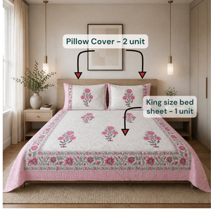 Pigment <b>Block</b> Printed Floral 100% Cotton 200TC 3-Piece Flat <b>Bed</b> Sheet Set Durable Skin-Friendly Non-Toxic All Season Sustainable - Product Image 6