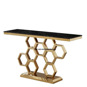 Elegante Mesa Consola Rectangular de Acero Inoxidable con Acabado Plateado y Tapa de Mármol, Decoración para el Hogar - Product Image 3