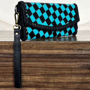 New Arrival Tooled Genuine Leather <b>Wristlet</b> Wallet for Women Checkered Pattern Large Capacity Clutch Credit Card Holder Wallets - Product Image 4