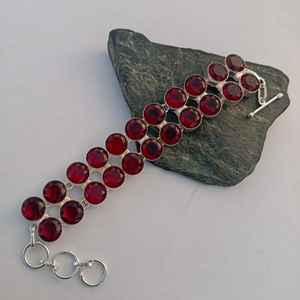 Beautiful <b>Red</b> Garnet Statement <b>Bracelet</b> 925 Sterling Silver Handmade Jewelry Gift For Women Birthday Luxury - Product Image 4