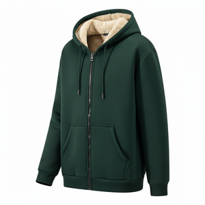 Winter <b>Thick</b> Zipper-Up Solid Regular Fit Fleece Pocket Hooded <b>Cardigan</b> Sweatshirt Unisex 100% Cotton New Warm Hoodie - Product Image 3