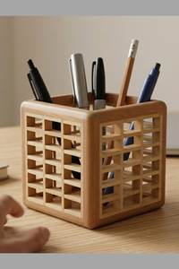 Organizador de escritorio de madera de lujo para bolígrafos y lápices, organizador de bolígrafos de madera minimalista, decoración moderna para oficina, portalápices de madera hecho a mano. - Product Image 5
