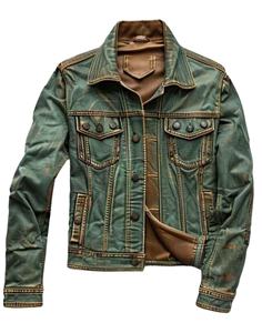 Adjustable Price Green Distressed Green <b>Men</b> Leather <b>Denim</b> <b>Jackets</b> Professional Manufacture Best Quality Leather <b>Jackets</b> 2026 - Product Image 1