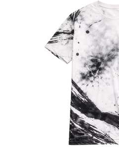 T-shirt tie-dye noir et blanc pour homme, col rond, manches courtes, coton, streetwear décontracté, lavage vintage, personnalisable, OEM, fournisseur en gros - Product Image 3
