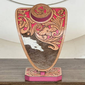 Présentoir à Colliers en Cuir Rose Tendance avec Motifs Floraux, en Cuir de Vachette Véritable, Accessoire de Présentation de Bijoux Élégant – Meilleures Ventes - Product Image 2