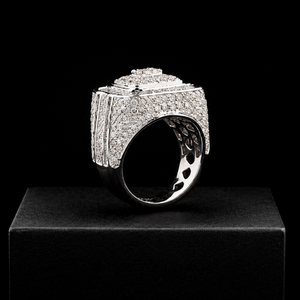 Trendy Moissanite Square Signet <b>Ring</b> For Man Full <b>Iced</b> Round & Baguette Diamond Cluster <b>Ring</b> White Gold Plated Hip Hop Jewelry - Product Image 5