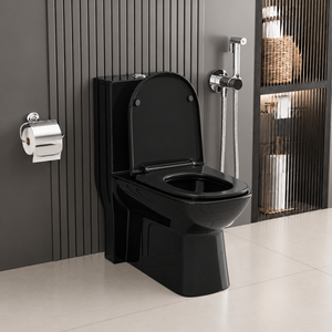 WC monobloc en céramique noir mat à poser au sol, double chasse, écologique, à fermeture lente, design moderne, pour villa et école, Cyclone - Product Image 2