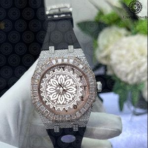 Charm Jewels Luxury Stainless Steel <b>Watch</b> <b>Diamond</b> Encrusted Analog Quartz 43mm Round Case Rubber Band Unisex - Product Image 1