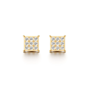 Pendientes de oro amarillo de 14K, 18K y 22K con diamantes cultivados en laboratorio de corte redondo, diseño de racimo cuadrado y pavé, joyería fina y elegante para mujer. - Product Image 2