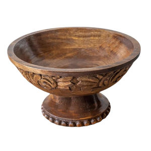 Bol à fruits à salade en bois de mangue fini noyer style moderne artistique durable présentoir de souvenirs de stockage de table personnalisé - Product Image 1
