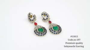 Boucles d'oreilles pendantes vintage en zircon cubique coloré, plaquées laiton, style Mehandi, pour mariage et fête, pour femmes - Product Image 4