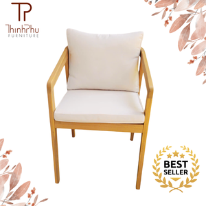 Wood Outdoor <b>Chair</b> With <b>White</b> Cushion Scandinavian Style Solid Back Design For Garden Patio Use - Product Image 2