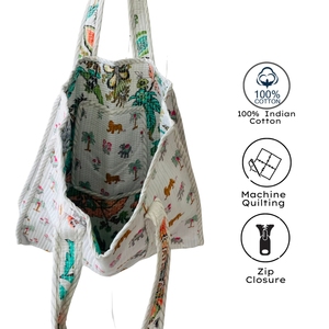 Cotton Quilted Hand Block Print Floral Embroidery Bohemian Style Tote <b>Bag</b> Zipper Closure Eco-friendly <b>Beach</b> Shopping <b>Bag</b> All - Product Image 4