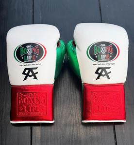 Gants d'entraînement en cuir No Boxing No Life, vert, rouge, blanc, à lacets, équipement de boxe pour adultes, logo en relief, gants MMA à doigts entiers - Product Image 1