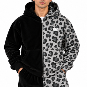 Conjunto de Chándal de Terciopelo con Diseño de Leopardo Personalizado para Hombre, Sudadera con Capucha y Cremallera con Estampado Animal, Pantalones Jogger, Ropa Urbana Casual Cálida de Forro Polar, Sudaderas OEM - Product Image 6