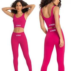 Ensemble de vêtements de sport pour femmes avec logo personnalisé, confortable et respirant - Leggings de fitness taille haute et haut de sport - Product Image 5