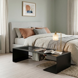 Mesa de Centro Rectangular para Sala de Estar, Moderna, de Metal Negro, con Porta Revistas, Mesa de Té Minimalista de Hierro - Product Image 2
