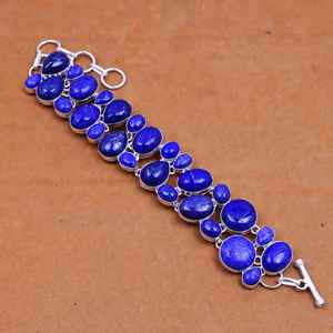 Natural Lapis Lazuli Gemstone Bracelet 925 Sterling Silver Handmade Bohemian Jewelry Women Bracelet Wholesale - Product Image 1