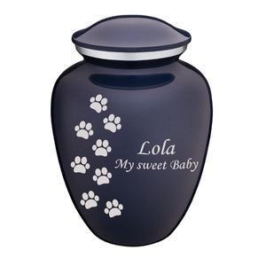 Urne funéraire en émail noir pour animaux de compagnie, motif de pattes blanches, taille moyenne, urnes en métal, artisanat, empreintes de pattes, urnes funéraires pour animaux, fournitures funéraires - Product Image 1