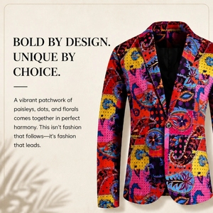 Nouveau Blazer de Costume Homme en Lin Slim Imprimé Floral Respirant pour Fête, Collection Automne 2021 - Product Image 3