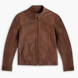 <b>Mens</b> Brown Genuine <b>Suede</b> Leather Streetwear <b>Jacket</b> Stand Collar Zip Front Slimfit Minimalist Premium Casual OEM Winter Outerwear - Product Image 6