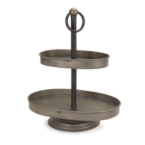 Two Tier Metal Cake Stand <b>Round</b> Dessert Display Cupcake Holder Galvanized Iron Pastry Serving <b>Tray</b> New Desgin - Product Image 1