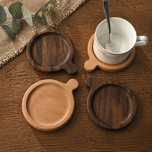 Wooden <b>Coaster</b> with Handle Walnut Wood and Beech Wood Coffee <b>Coaster</b> <b>for</b> Glasses <b>Drink</b> Cup Mat - Product Image 5