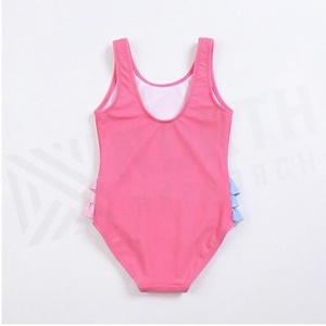 Pink Girls One Piece Swimsuit With Ruffles And North Approach Print Front Round Neck Stretch Swimwear - Product Image 2