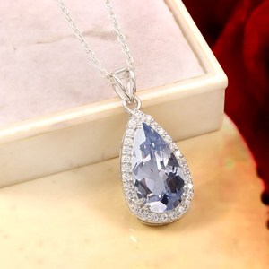 Pendentif en saphir bleu clair en forme de poire, charme en argent sterling 925 plaqué or 14 carats, bijoux de fiançailles faits à la main, cadeau - Product Image 1