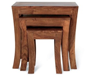 Handcrafted Indian Solid wood 3-Piece End <b>Table</b> Set | <b>Space</b> <b>Saving</b> Stackable Wooden Stools | Pindel Handicraft Export - Product Image 5