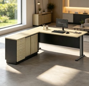 Modern L-Shaped Executive <b>Desk</b> 7-Drawer <b>Storage</b> Cabinet Freestanding Chipboard Wood <b>Office</b> Furniture for Home/<b>Office</b> DIY - Product Image 1