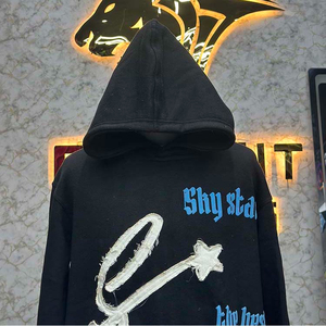 Professional High Quality OEM Services Zipper Distressed Hoodie Rhinestone Zip up <b>Jacket</b> Acid Wash Men <b>Fleece</b> Streetwear Hoodie - Product Image 3