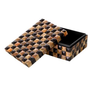 Caja de Joyería Rectangular Hecha a Mano con Cuerno de Búfalo, Estuche de Almacenamiento Vertical, Organizador Decorativo Brillante para Dormitorio o Sala de Estar - Product Image 1