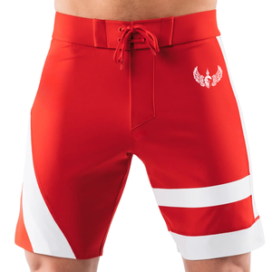 Shorts de bain pour hommes rouge et blanc à séchage rapide avec cordon de serrage, pour la plage, le surf, la natation, les sports aquatiques et l'athlétisme - Product Image 1