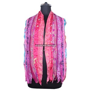Écharpe vintage en soie à 10 bandes Patti pour filles SC047 – Stole tendance avec patchs de sari indien, écharpe réversible colorée - Product Image 5