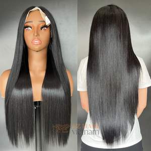 Extension de cheveux humains droits en os couleur noir jais #1 qualité supérieure avec devant en dentelle sans colle - Product Image 6