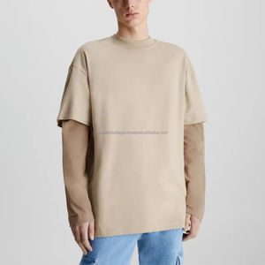 Venta al por mayor 100% algodón personalizado hombres Streetwear Vintage algodón ajuste suelto lavado ácido impresión Vintage doble capa de manga larga Camiseta - Product Image 4