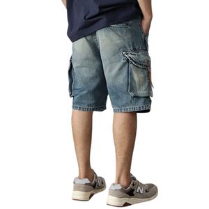 Summer New American Retro Men's Fashion 100% Cotton Washed Old Loose Straight Multi Pocket Pants Men's Fashion Cargo Shorts - Product Image 2