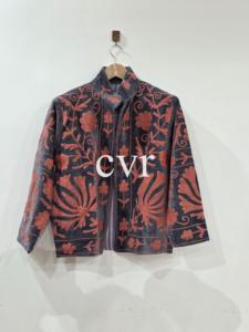 Chaqueta de Terciopelo Bordada a Mano con Cuello Mandarín, Manga Larga, Estampado Floral, Talla Grande, Abrigo de Otoño para Mujer - Product Image 1