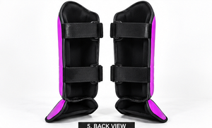 Protections de tibias de boxe violet-noir en cuir PU rembourré pour l'entraînement de Muay Thai, MMA et arts martiaux - Product Image 2