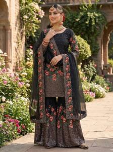 ชุดชาราร่าผ้าไหมเฟนดี้สำหรับงานปาร์ตี้ ดีไซน์เนอร์ออกแบบ พร้อมงานฝีมือประณีต - Product Image 5