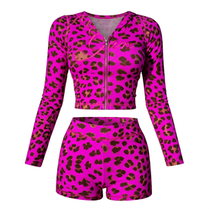 Custom Logo Women's <b>Sets</b> Leopard Long Sleeve Zip up Two Piece <b>Set</b> Women Clothing Women Contrast Stitch <b>Sets</b> for Women - Product Image 3