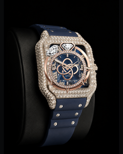 นาฬิกาผู้ชายหรูหราประดับเพชรโมอิสซาไนต์ ขนาด 20 มม. สายยางสีน้ำเงิน ตัวเรือนโรสโกลด์ ขอบเพชร สไตล์ฮิปฮอป - Product Image 2