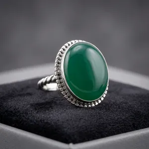 Bague en argent sterling 925 avec onyx vert naturel, faite à la main, vintage, ovale, cabochon, bijoux en pierres précieuses - Product Image 2