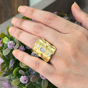 Anillo de piedra lunar natural, suave, ovalado y redondo, grande, chapado en oro de 18k, joyería bohemia, regalos de aniversario - Product Image 5